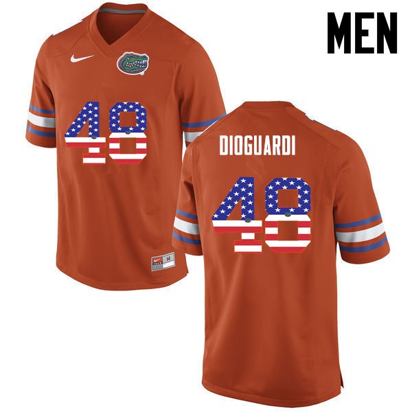 Florida Gators Men #48 Brett DioGuardi College Football USA Flag Fashion Orange